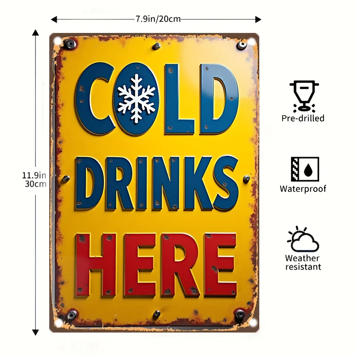 8x12 Zoll Retro Metallschild 'Cold Drinks Here' Langlebiges Eisenschild für Zuhause, Büro, Café, Christliches Geschäftsgeschenk