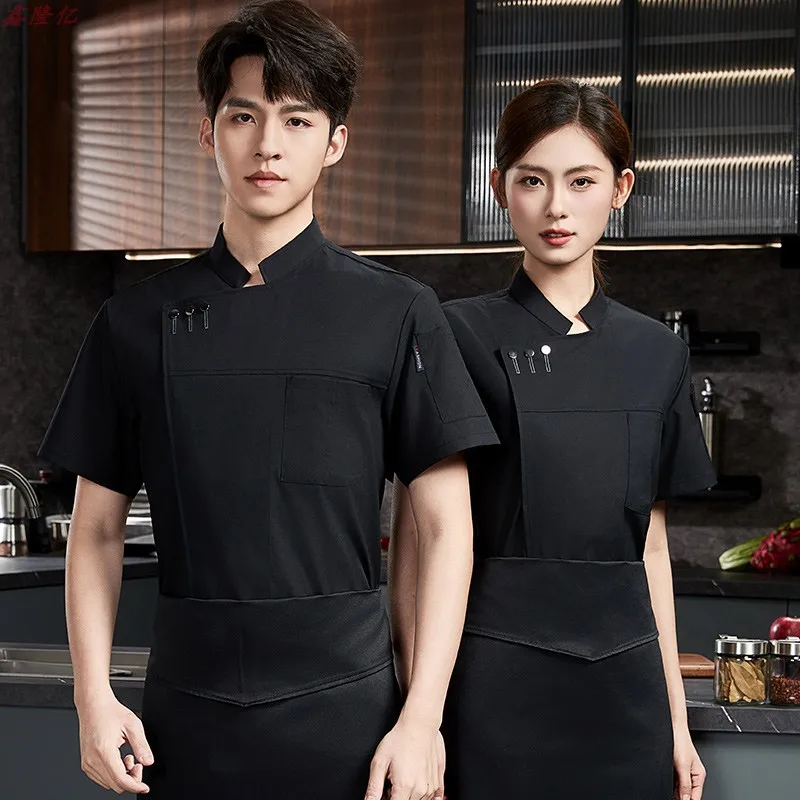 Verão fino respirável malha gola chef jaqueta de manga curta hotel restaurante steakhouse bolo padeiro uniforme trabalho