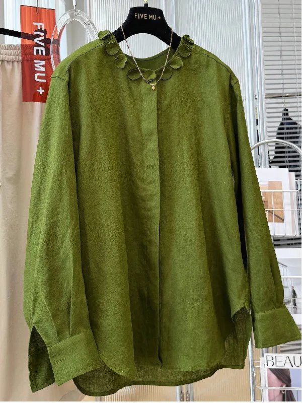 

plus Size Women's Casual round Neck Long Sleeve Shirt Spring Autumn Loose Fit Vintage Hong Kong Style Petal Print Blouse