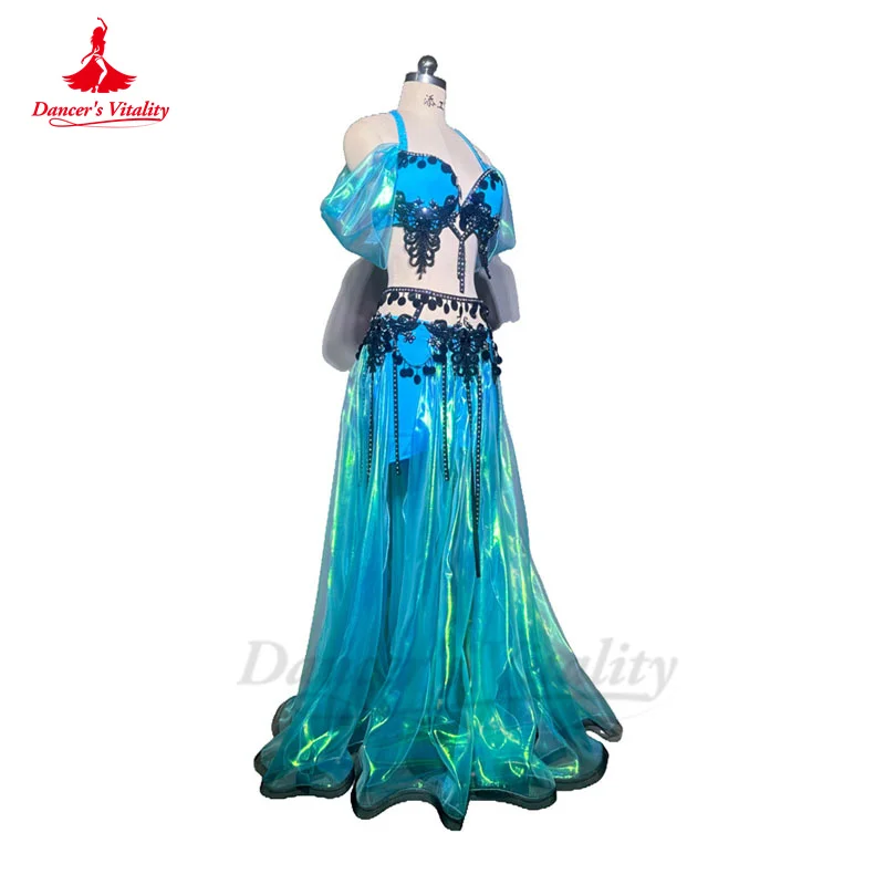 Belly Dance Performance Costume Set for Women Senior AB Stones Bra+split Skirt 2pcs Customsized Adult Children Bellydance Outfit