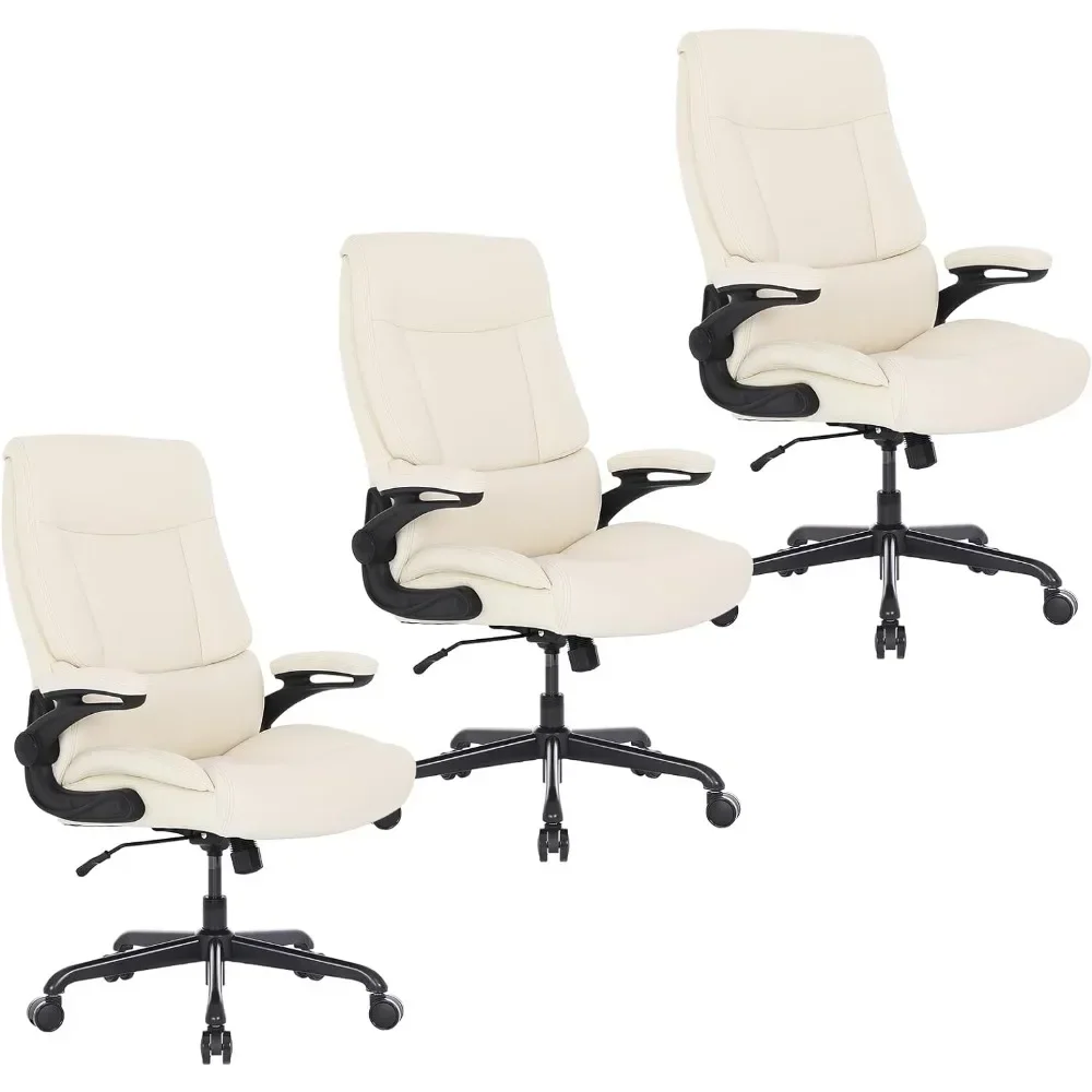 Silla de escritorio ejecutiva con soporte Lumbar, sillón ergonómico de cuero PU para ordenador con reposabrazos abatibles, 500 libras