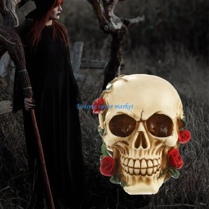 090B Skull ประติมากรรมเรซิ่น Desktop Decor ใบหน้าที่น่ากลัวสำหรับตกแต่ง