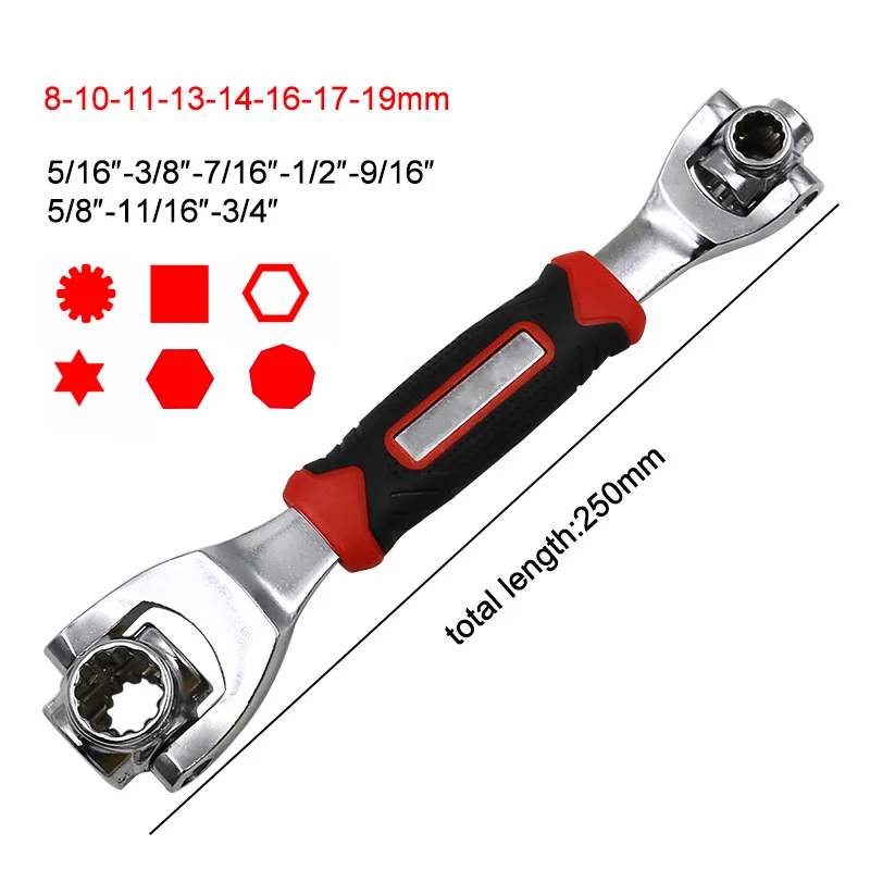 48 in 1 Tiger Wrench Socket Works with Spline Bolts Torx 360 Degree 6-Point Furniture Car Repair Universial Tools 25cm Hand Tool