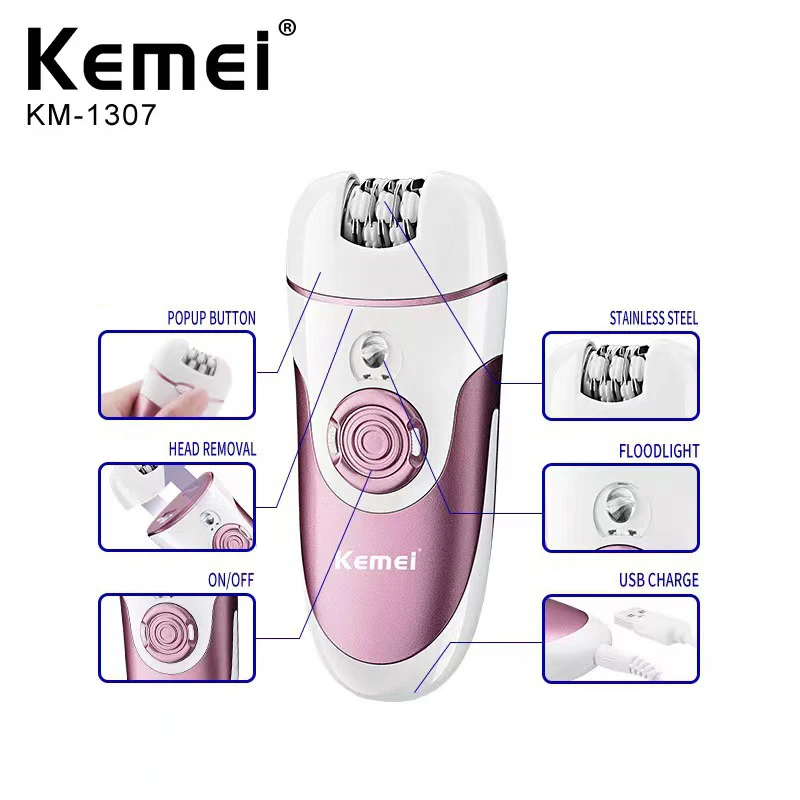 جهاز إزالة الشعر من Kemei مجموعة العناية النسائية أربعة في واحد KM-1307 شفرة إزالة الشعر متعددة في واحد، شفرة إزالة الشعر، مطحنة القدم