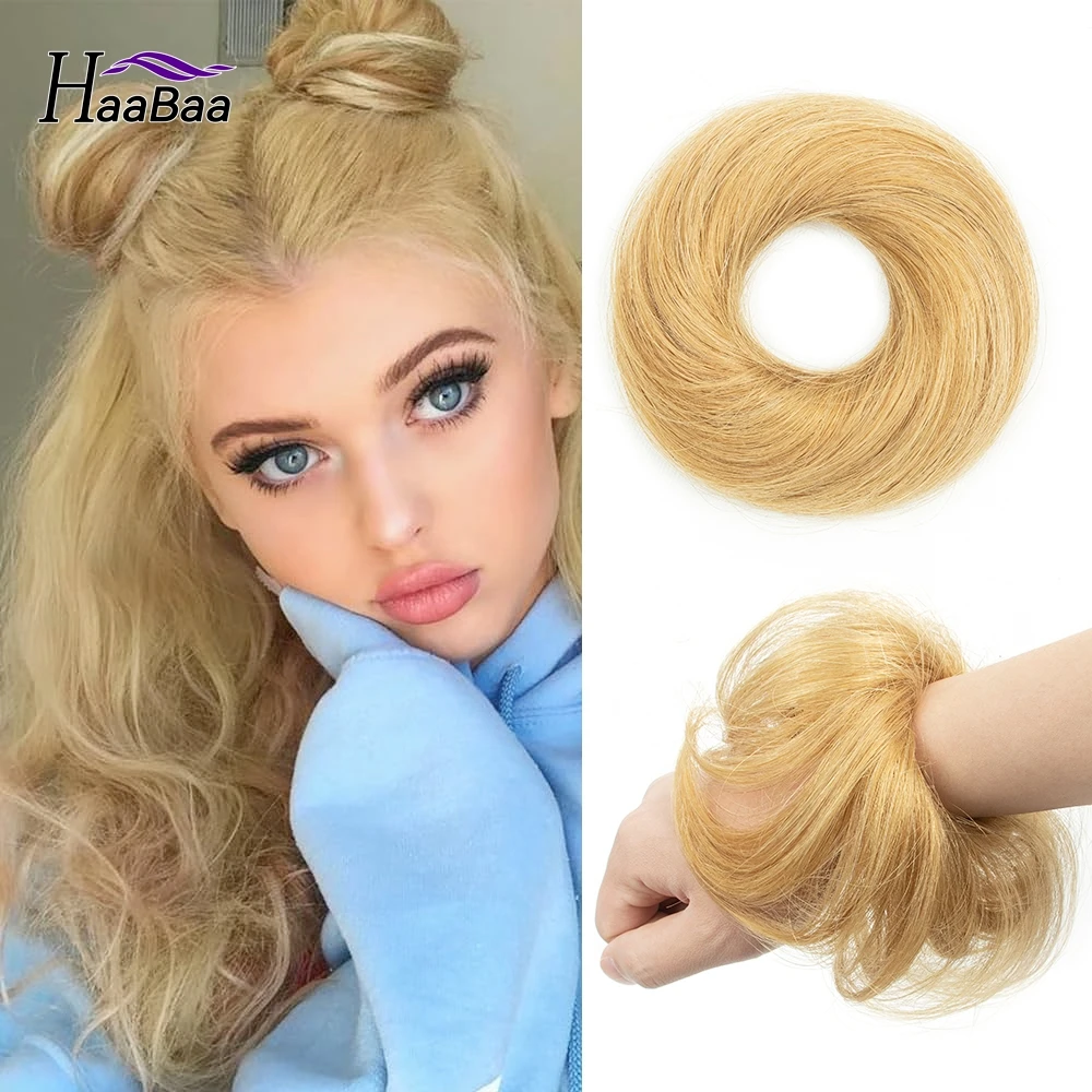 Extensiones de cabello de moño para mujer, moño de cabello humano Updo, postizo Rubio Chigon, pieza de cabello liso 15g