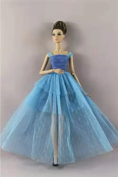 Fashion Blue Lace Princess Dresses For Barbie Outfits Party Gown Vestidos Clothes 1/6 BJD Doll Accessory Kids DIY Toy Girl Gifts