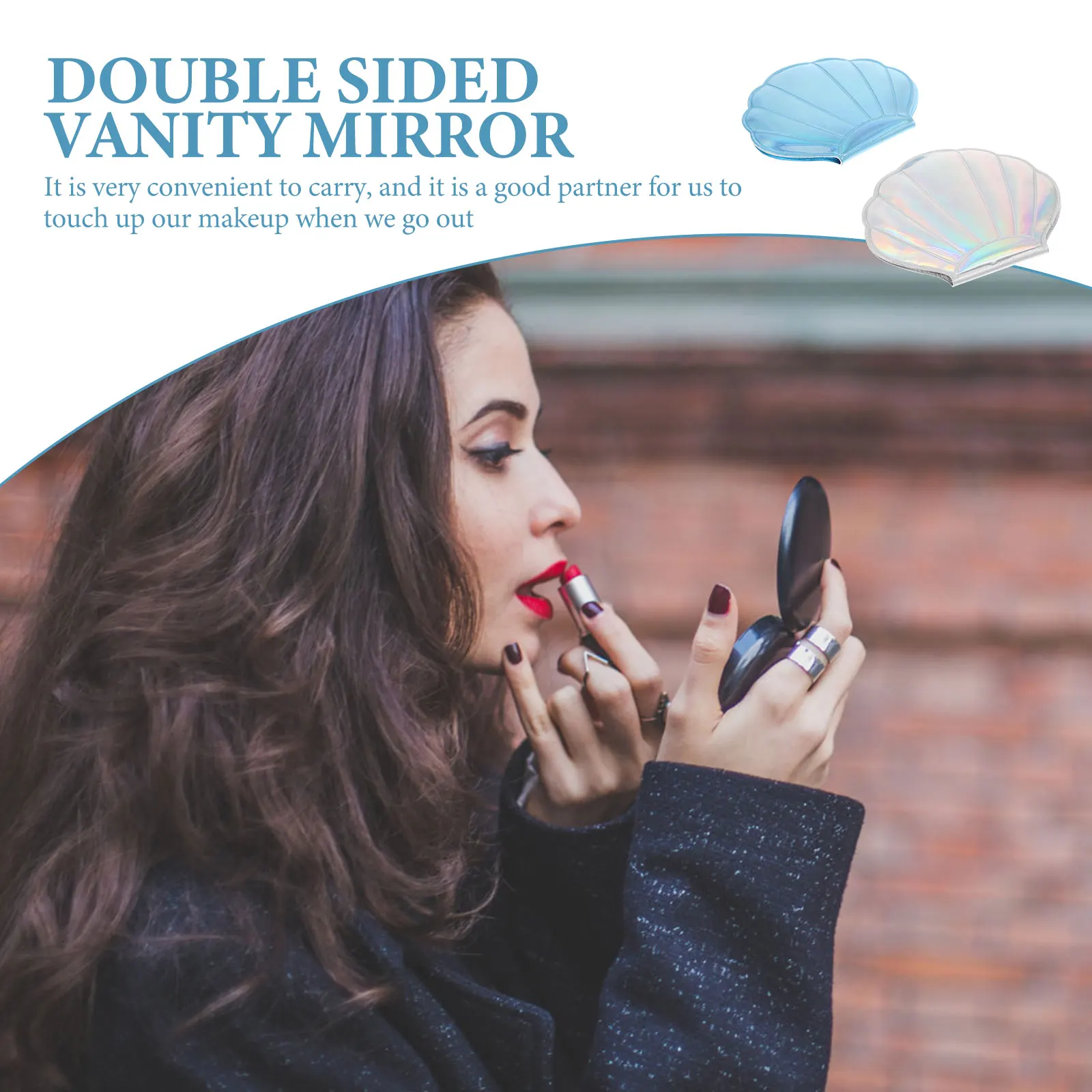 2개입 쉘 여행용 거울 양면 휴대용 접이식 미니 컴팩트 메이크업 거울 여성 소녀를 위한 완벽한 선물
