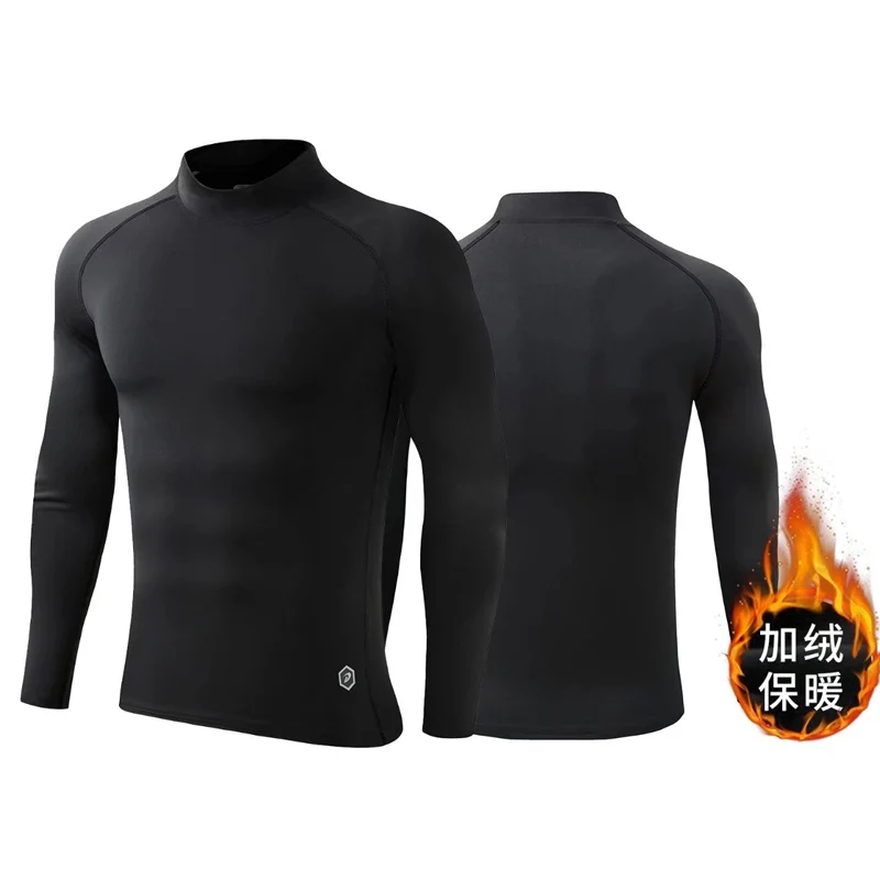 Men's Thermal Shirt Compression Long Sleeve Base Layer Zip Neck Black Warm Skin Winter Fleece Thermal underwear Men Tracksuit