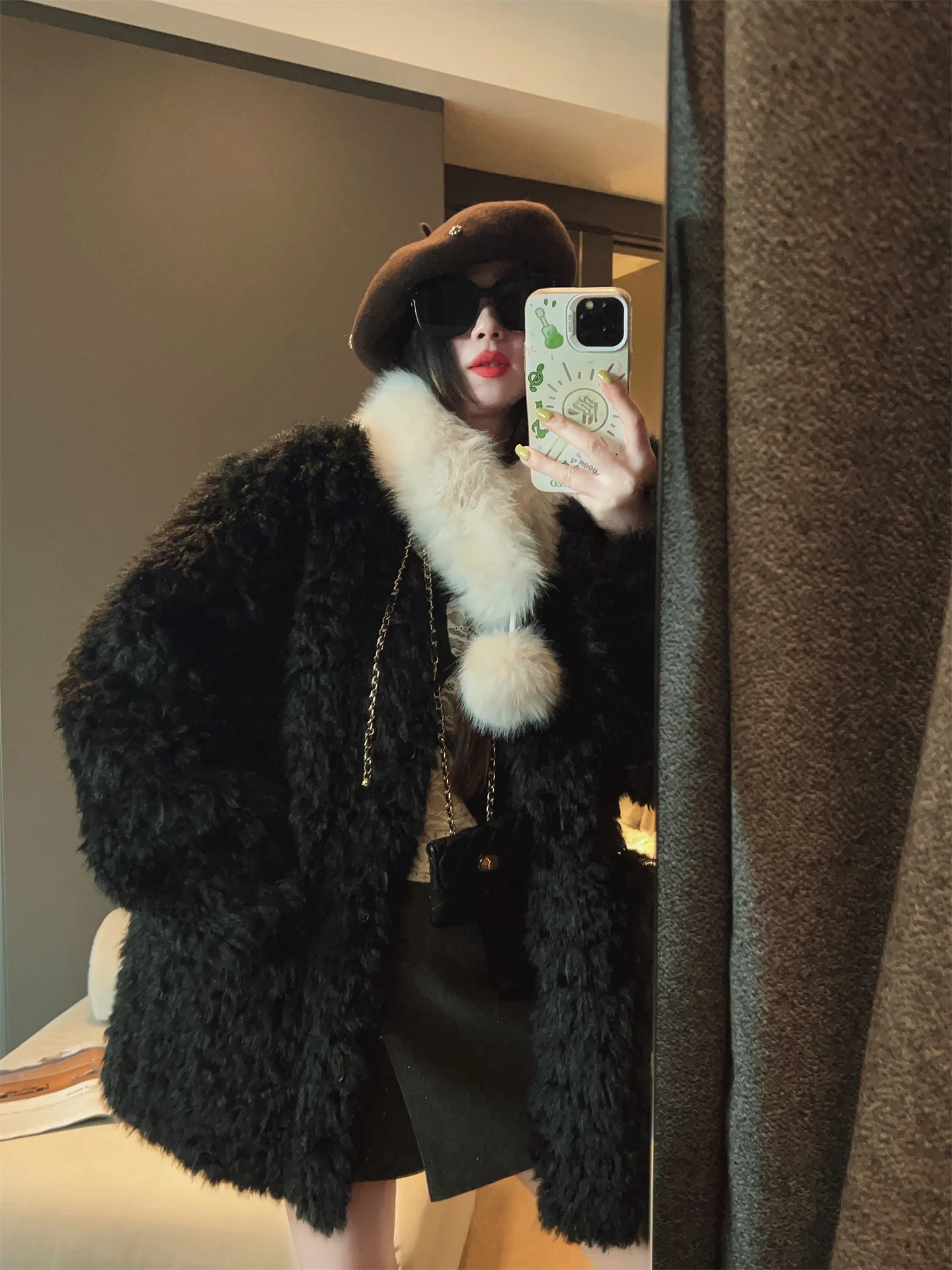 

Faionable Women's Fur Coat Loose Casual Sle Autumn Winter New Arrival MRS AO Inteated Leather And Fur Jaet