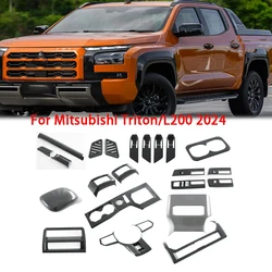 RHD for Mitsubishi Triton L200 2023 2024 ABS Carbon Interior Accessories Window Switch Steering wheel Gear Shift Panel  cover