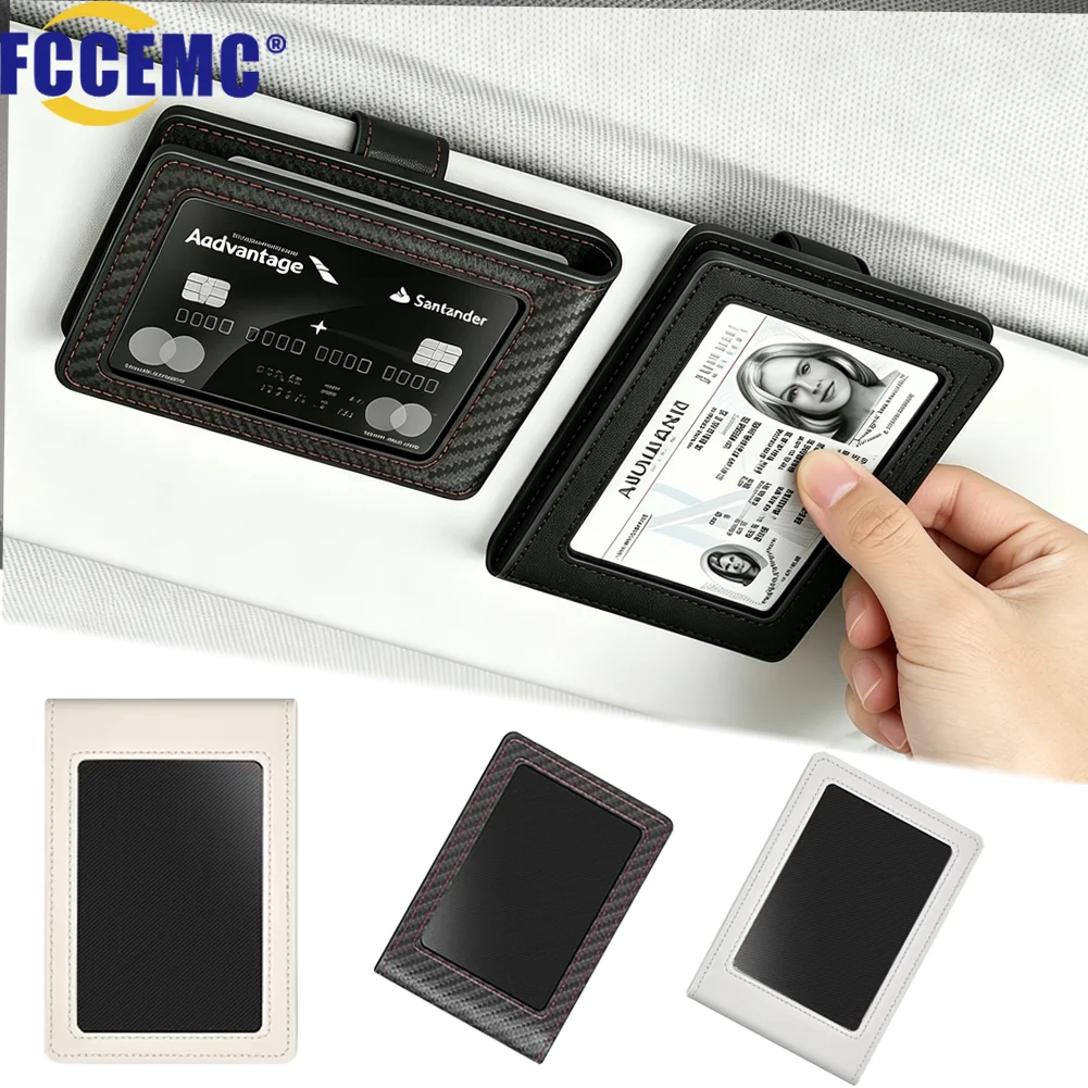 Car Sun Visor Card Holder PU Leather Multi Slots Driver License ID Credit Card Storage Clip Organizer Auto Interior Accessories