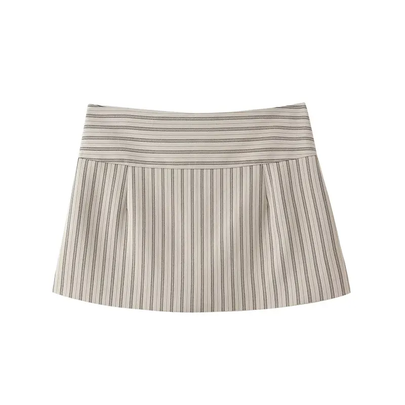NLZGMSJ 2026 Autumn Women Striped Double Breasted Button Decoration A‑Line Skirt Street Casual Woman Culottes Y2K