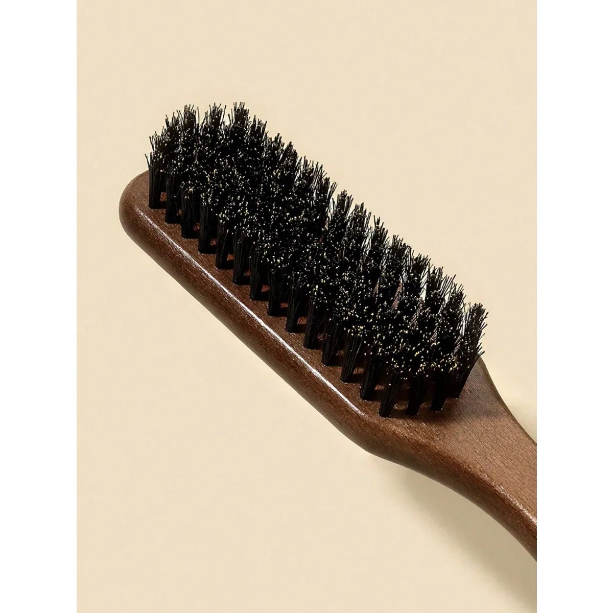 Cepillo de pelo de cerdas de jabalí de madera maciza, cepillo de peinado de cerdas naturales finas y densas, peine de madera lisa para el cuidado del cabello, control de bordes de cabello de bebé y peinado de barba