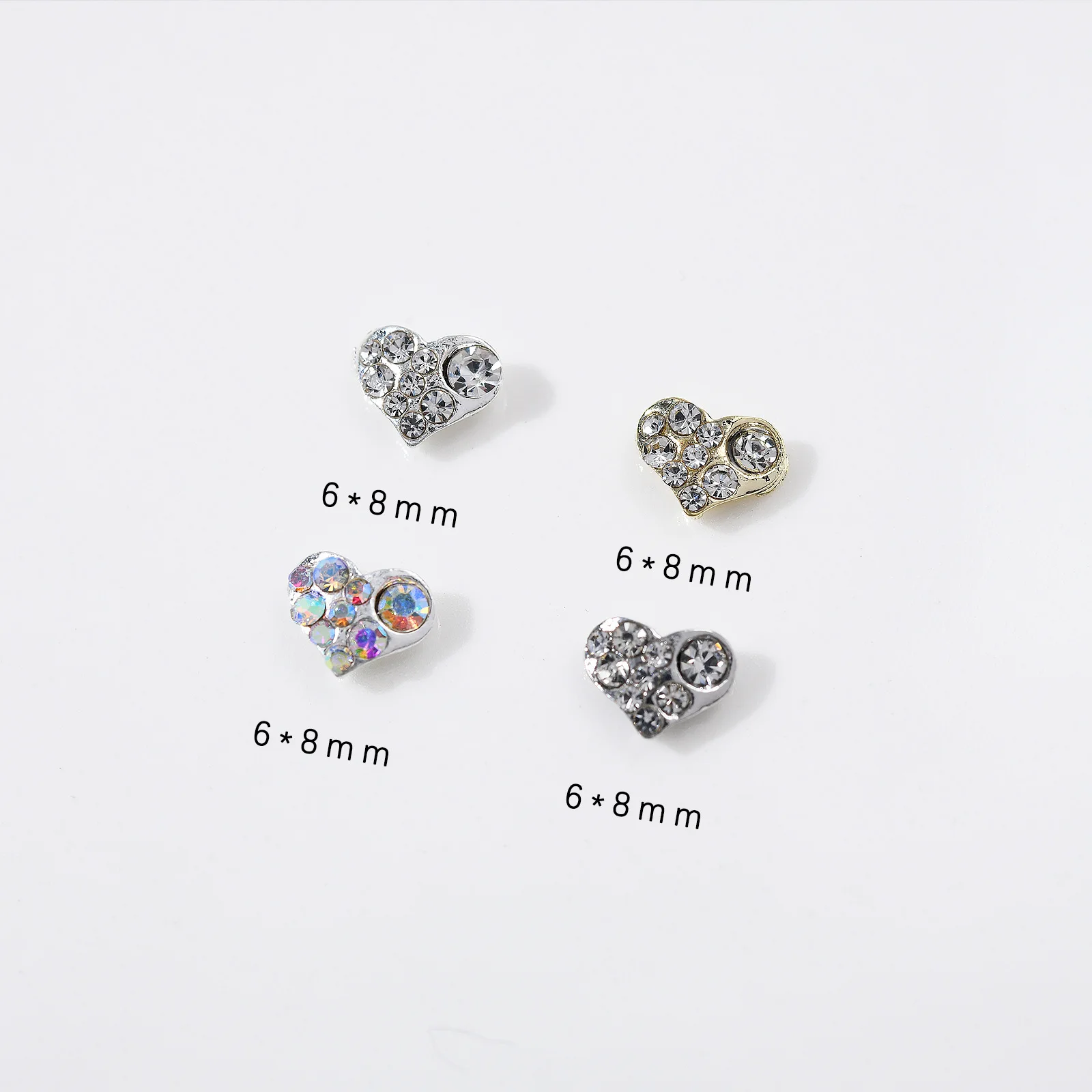 أظافر على شكل قلب ألماس جذابة ، ثلاثية الأبعاد فضي وأبيض k قلب حب ، أكسسوارات معدنية فاخرة ، 6x8x10 مجوهرات للأظافر