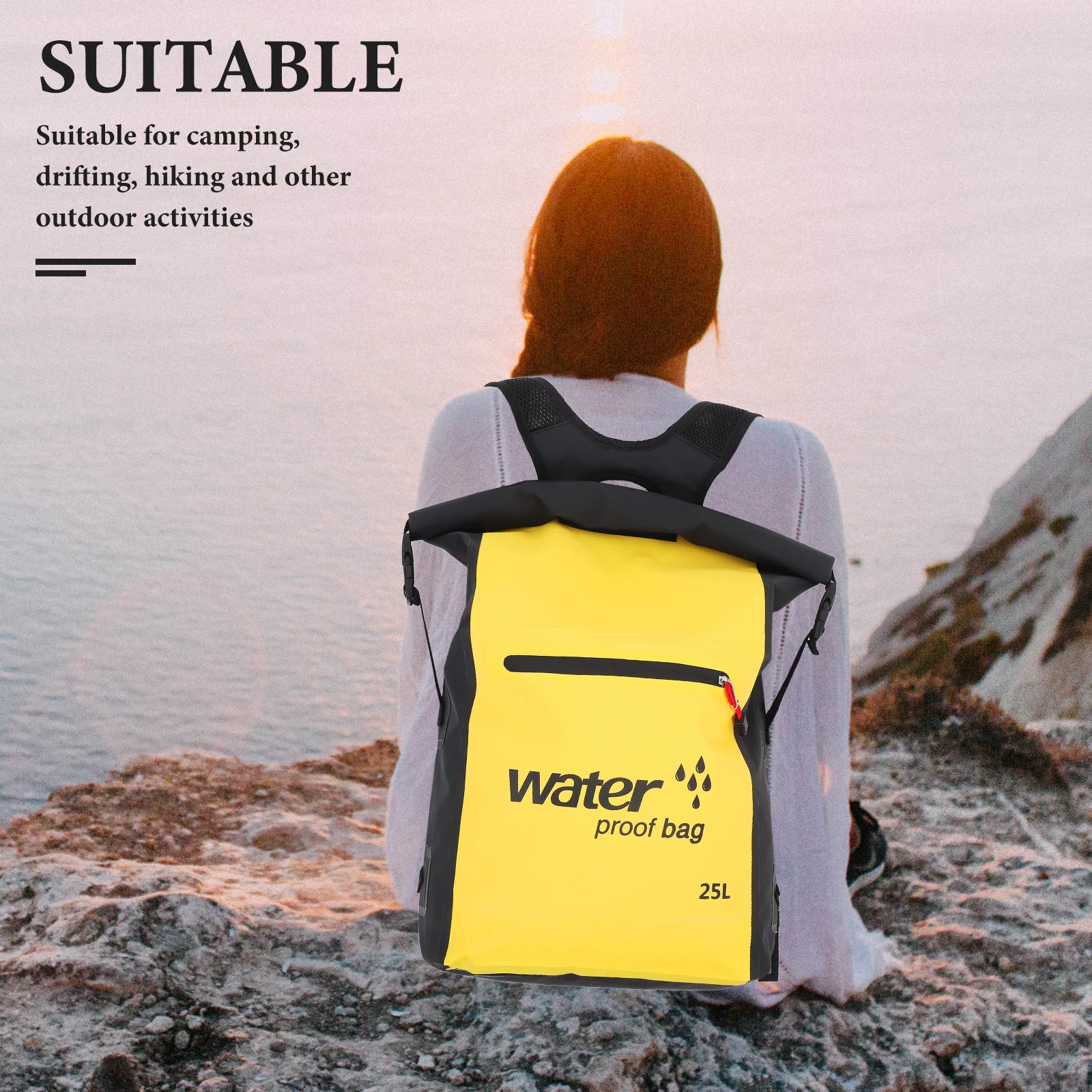 25L Drifting Storage Bag Waterproof High Quality PVC Mesh Outdoor Camping Hiking Beach Dry Bag Yellow Waterproof Backpack