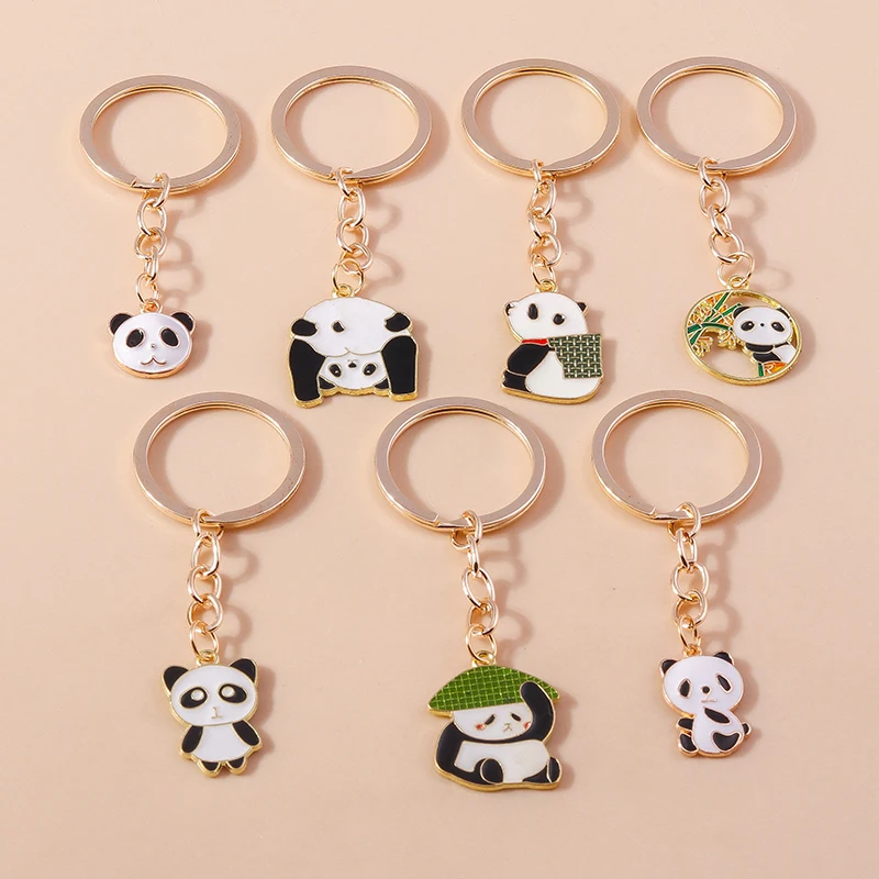 Cute Enamel Panda Keychain Animal Keyring Pendants for Key Holder Women Handbag Charms DIY Kid's Jewelry Gifts