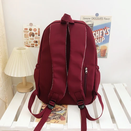 Imagen 2 del producto Mochila escolar sencilla con cremallera y cuerda torcida de gran capacidad de Color sólido, gran oferta 2024, Mochilas Escolares para niñas y niños