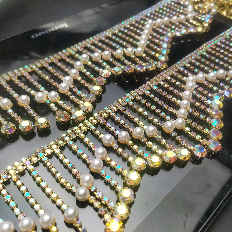 90 cm – 45 cm. Höhe 6 cm, handgefertigte gewellte Strass-Kettenspitze, DIY-Hochzeitskleid-Dekoration, Kleidung, Schmuckzubehör