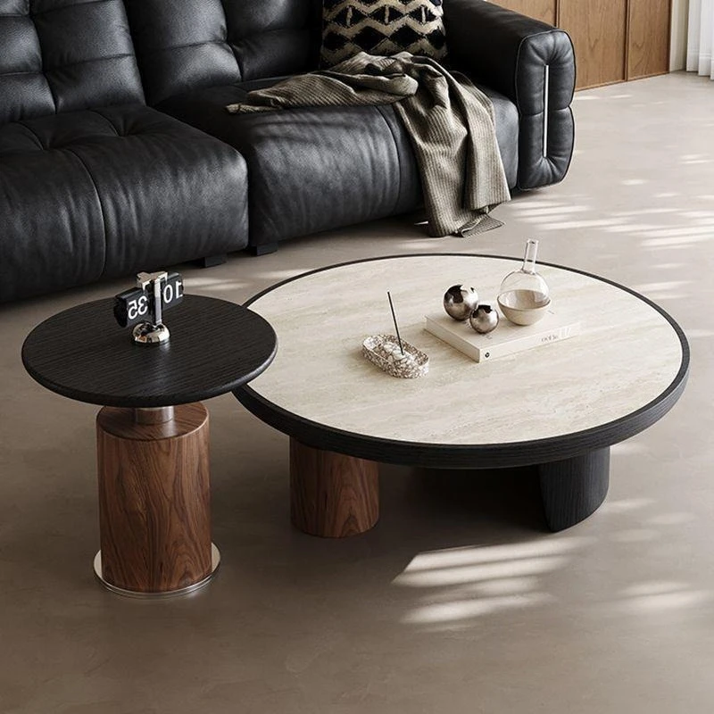 Spot medieval travertine rock slab coffee table small apartment living room household solid wood round coffee