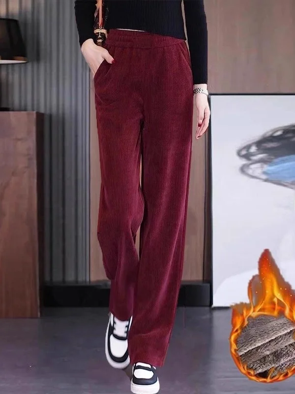 Pantalon à jambes larges en velours côtelé pour femme Pantalon droit décontracté en velours d'agneau taille haute élastique en fibre de polyester résistant t...