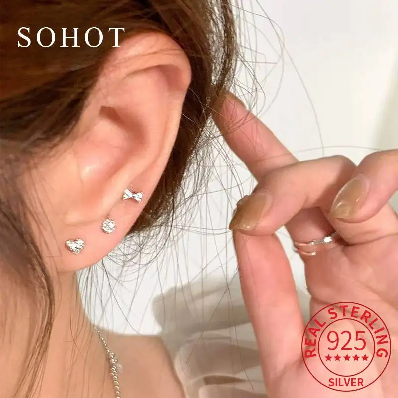 حقيقي 925 فضة صغيرة هندسية الزركون وأقراط لسحر المرأة العصرية مشرقة غرامة مجوهرات الحد الأدنى اكسسوارات #1