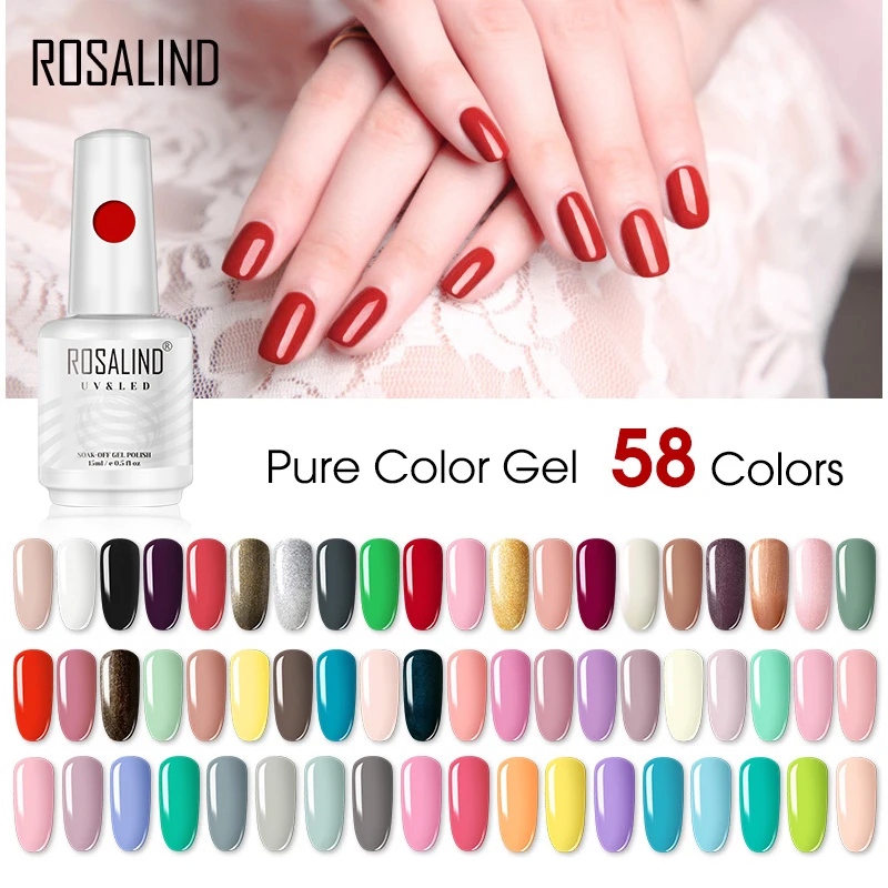 

ROSALIND 100+ Colors Nail Gel Varnishes 15ML Nail Polish Semi Permanent Soak Off Base Top Coat Glass Bottle Need UV/Led Cure