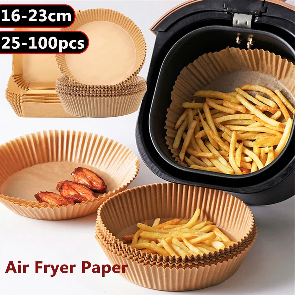 Air Fryer Disposable Baking Mats, Oil-proof Paper, Non-Stick, Round or Square, Special Papers, Kitchen Accessories, 25-100Pcs