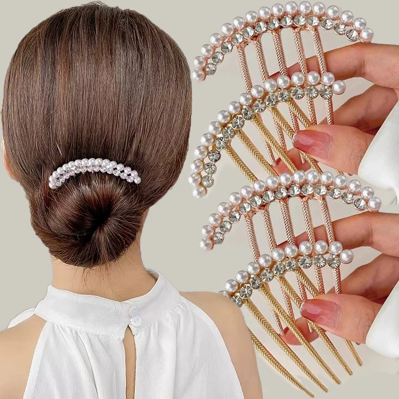 Elegant Zircon Hair Combs Women Luxury Pearl Crystal Hairpin Clips Rhinestone Wedding Bridal Hairclaw Jewelry Accessories Gifts