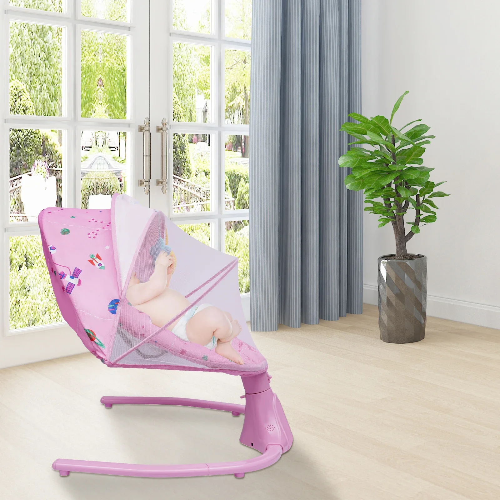 Adjustable Baby Swing – Remote Control, 4 Swing Speeds, Timing Function, Comfortable Cushion