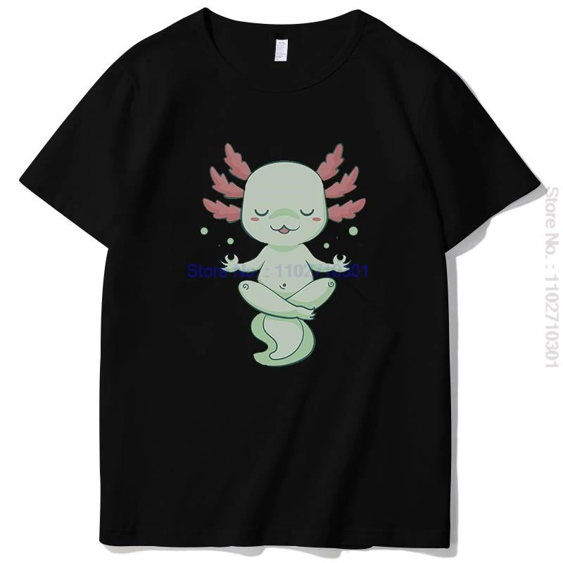 Meditating Axolotl Yoga Spiritual Fashion Graphic T Shirts Tees Tops Cotton Short Sleeve T-Shirt Summer Mens Print T Shirt