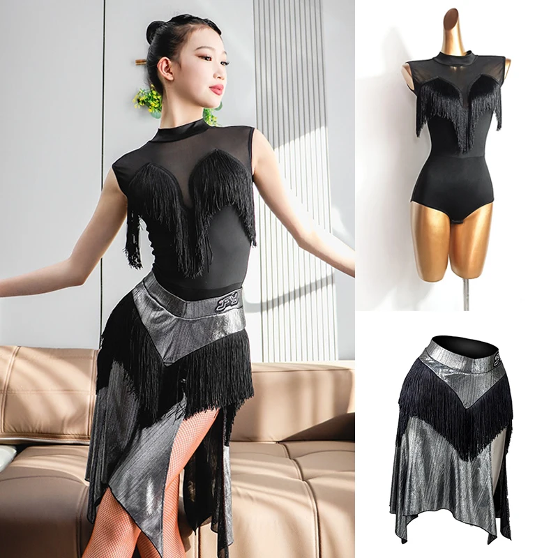 שמלת tassel לטיני שמלה ללא שרוולים בגדי ריקוד בגד גוף נשים שחור צ 'ה סמאבה שלב תחפושת נקבה אימון ריקוד 2632