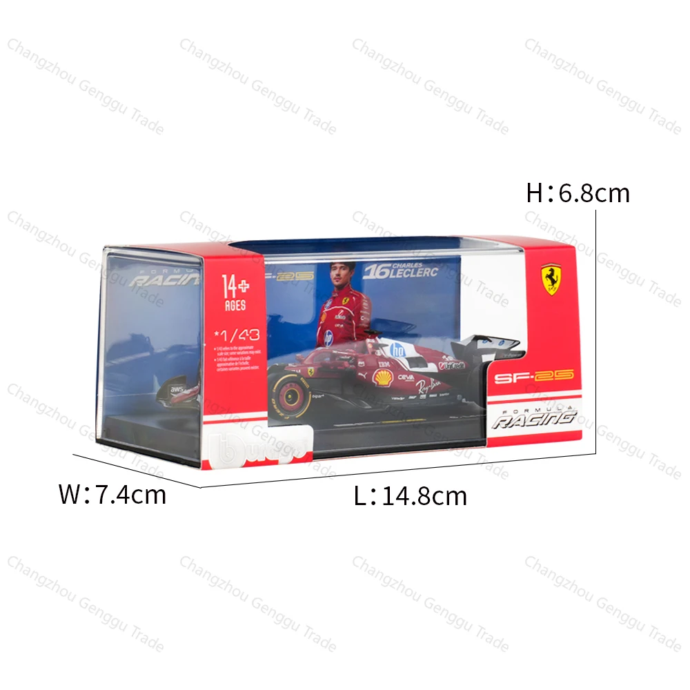 ببوراغو 1:43 فيراري 2025 SF25 # 16 # 44 F1 Formula Car Die Cast Vehicles نموذج قابل للجمع ألعاب السباق صندوق أكريليك #5