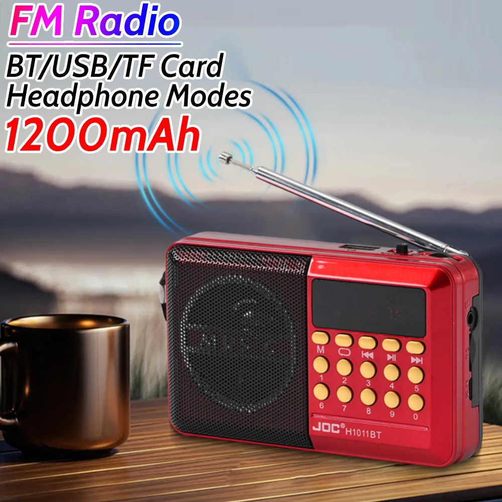 Portable FM Radio BT 5.4 Radio Speaker Pocket Radio BT/USB/TF Card/Headphone Modes Radio with LED Display for Home Travel Gifts