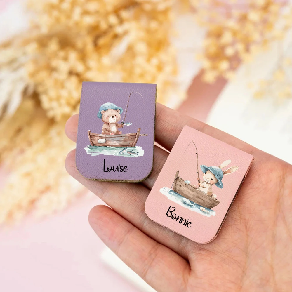 1pc Name Bookmark with Animal fishing,Custom Leather Animal fishing Bookmark,Personalized Magnetic Bookmark