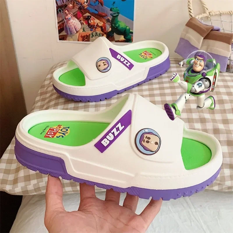 Disney Toy Story Buzz Lightyear Woody Summer Couple Flat Slippers for Home EVA Anti-Slip Soles Fashionable Outerwear Sandals