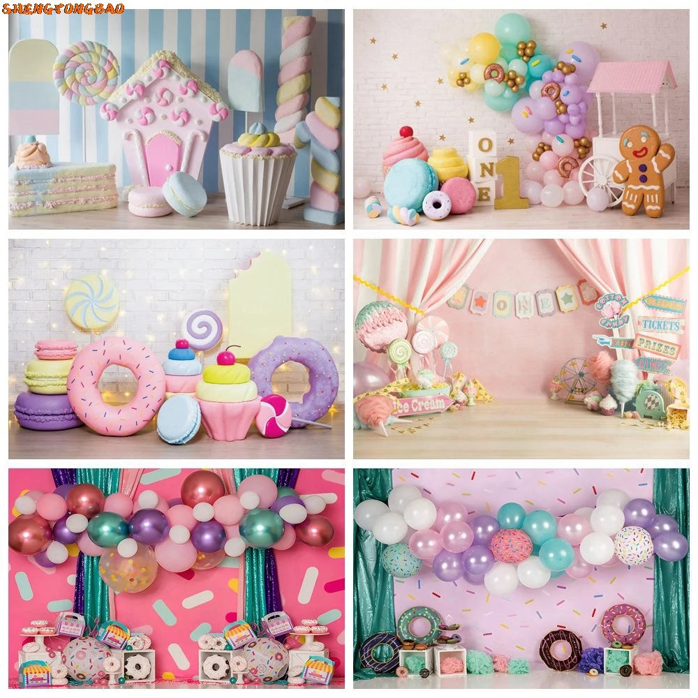 

Sweet Candy Backdrop Donuts Lollipop ice Cream Newborn Baby Shower Birthday Party Photography Background Decor Photo Studio Prop