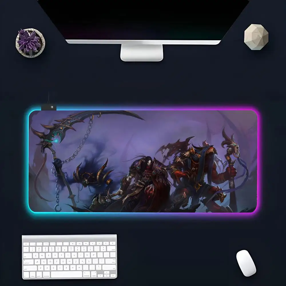 Games W-World of W-Warcraft HD MINISO Mouse Pad RGB Large Gamer Mousepads XXL Keyboard Pads Luminous Desk Mat Backlit