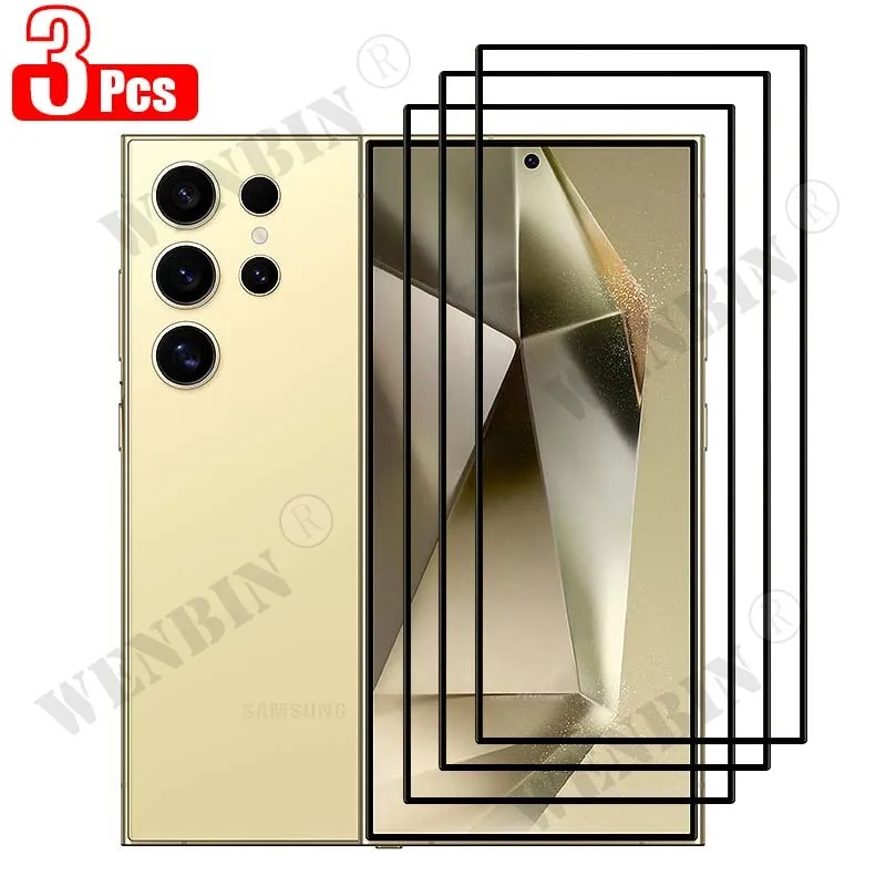 3 Pcs Tempered Glass For Samsung S24 S23 S22 S21 Ultra Plus FE A25 A24 A15 A14 A54 Screen Protector Full Protective Glass