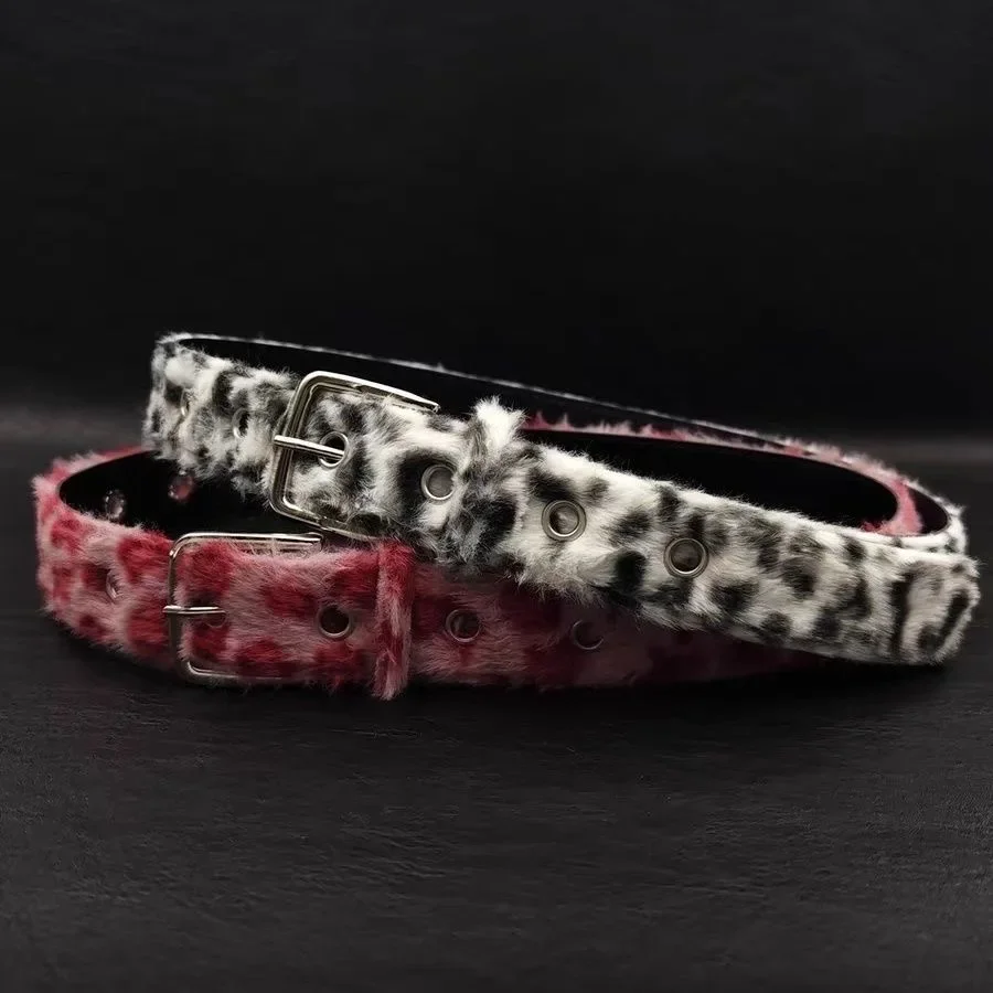 Gothic Y2K Women Belts Fashion Artificial Vivid Animal Fur Waistband Ladies Hip hop Punk Accessories Pink Jeans Waistband winter