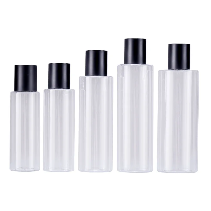 

20Pcs Plastic Bottles Refillable 100ml 120ml 150ml 200ml 250ml Matte Black Screw Lid Empty PET Toner Bottle With Inner Plug