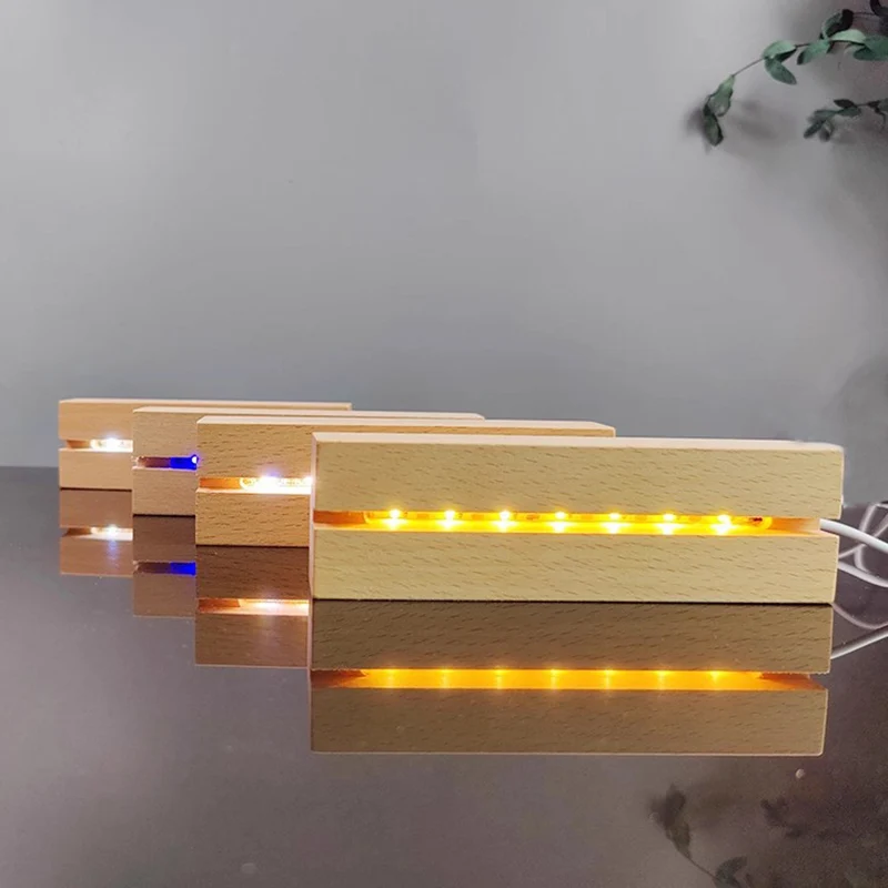 LED Night Lamp Base for Crystal Acrylic Glass DIY Solid Wood Rectangle Craft Desktop Ornament Decoration USB Dropship