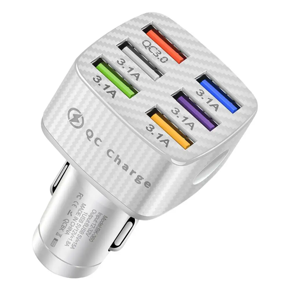 75W 6 USB Car Charger Fast Charging 12V/24V Phone Charger Adapter Car Cigarette Lighter Splitter For iPhone 13 14 