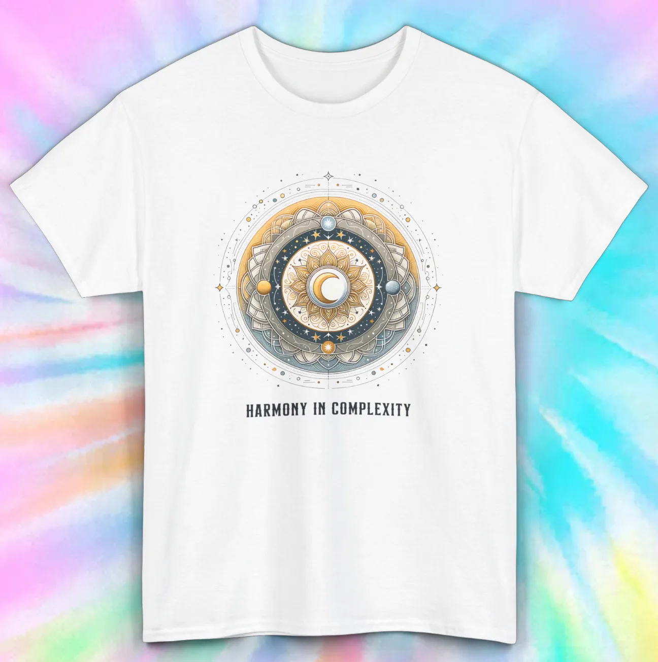 Harmony in Complexity Tee | Geometric Cosmic Spiritual Graphic T-Shirt | S-5XL