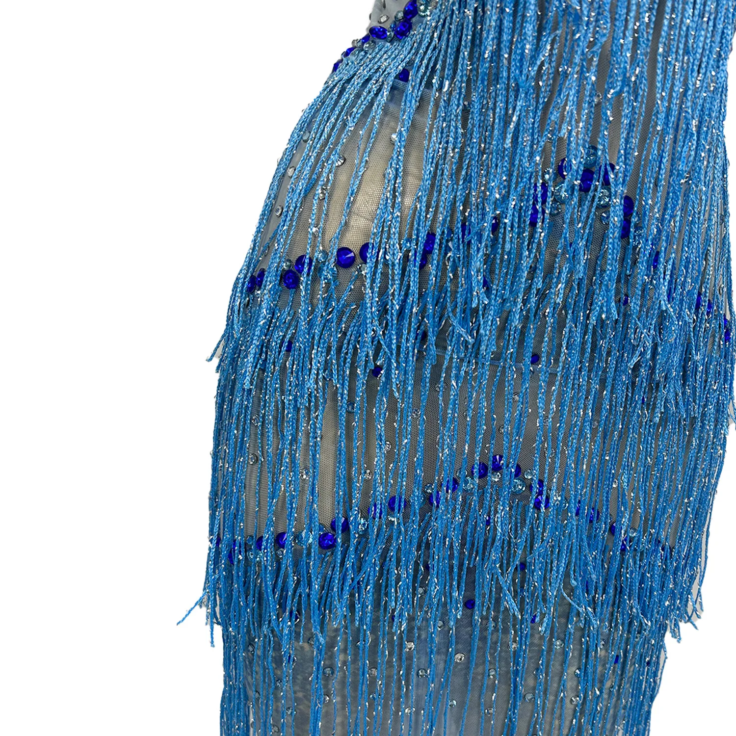 Vestido largo elegante de malla transparente con borlas en capas, vestido de noche azul brillante con diamantes de imitación, fiesta de celebración de cumpleaños, Lantian de alta costura Sexy