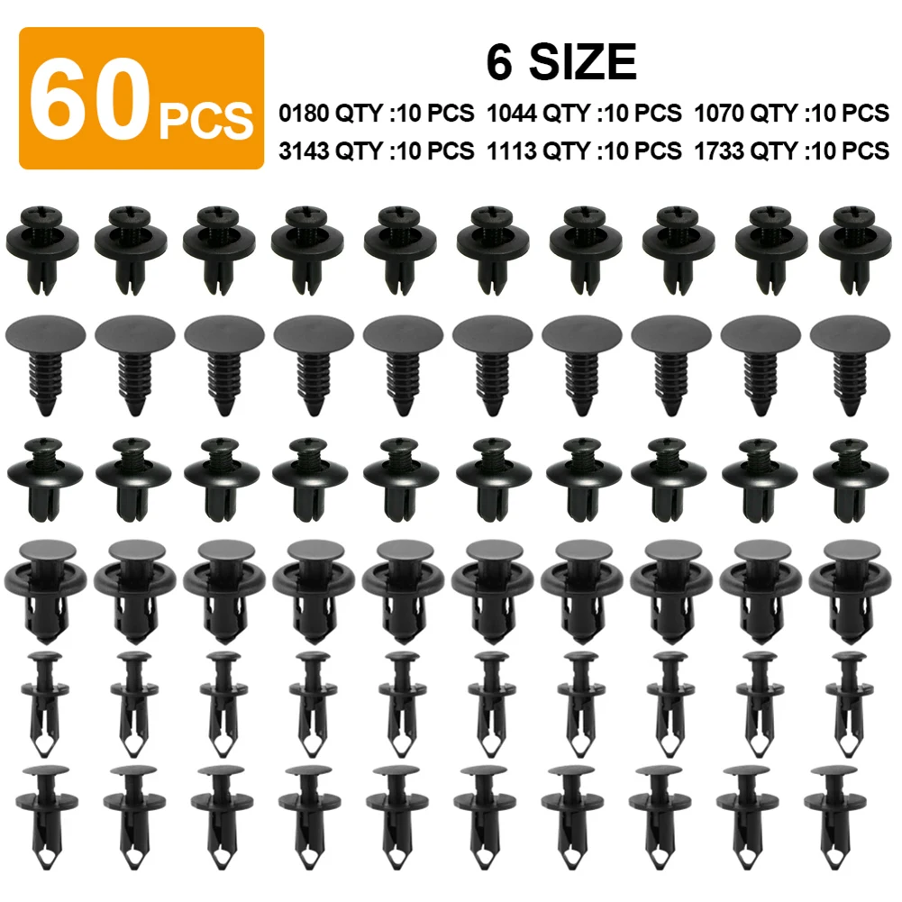 6 Size 60Pcs Auto Fastener Clips for Mitsubishi Motors Asx Lancer X Outlander Xl Pajero Sport 4 L200 Carisma Mazda Axela Atenza