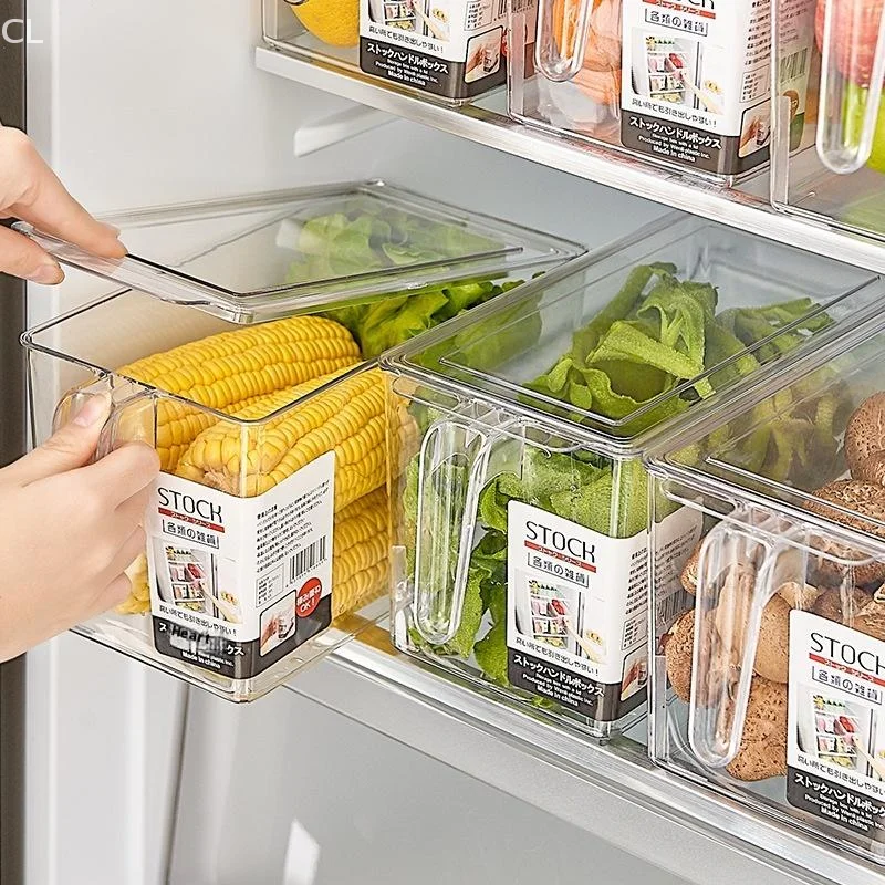 

Vegetable Fruit Storage Container PET Plastic With Handle Easy Grip Lid Keep Fresh Fridge Kitchen Organizer