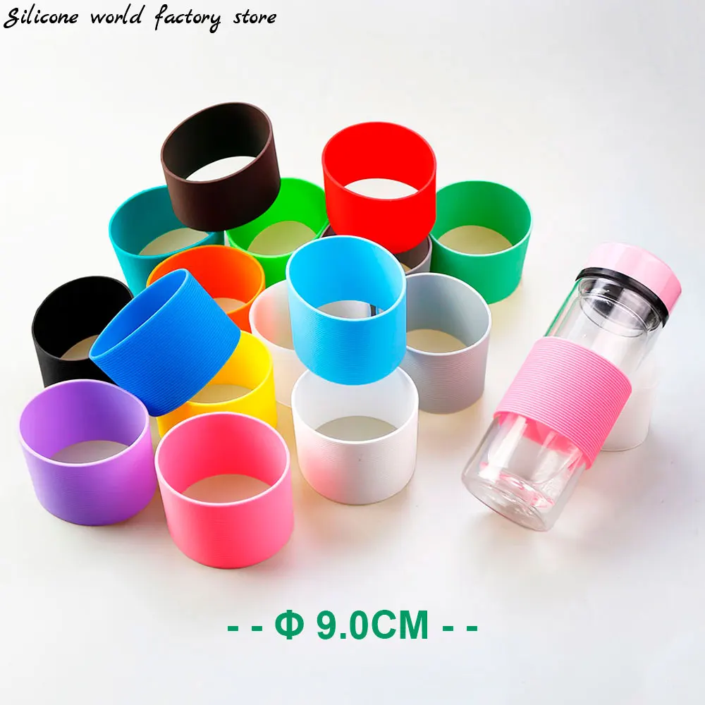 16 Colors 9.0CM Silicone Heat Insulated Cup Sleeve 95MM Stripes Non-slip Wraps Glass Cup Sleeve Water Bottle Kettle Cover