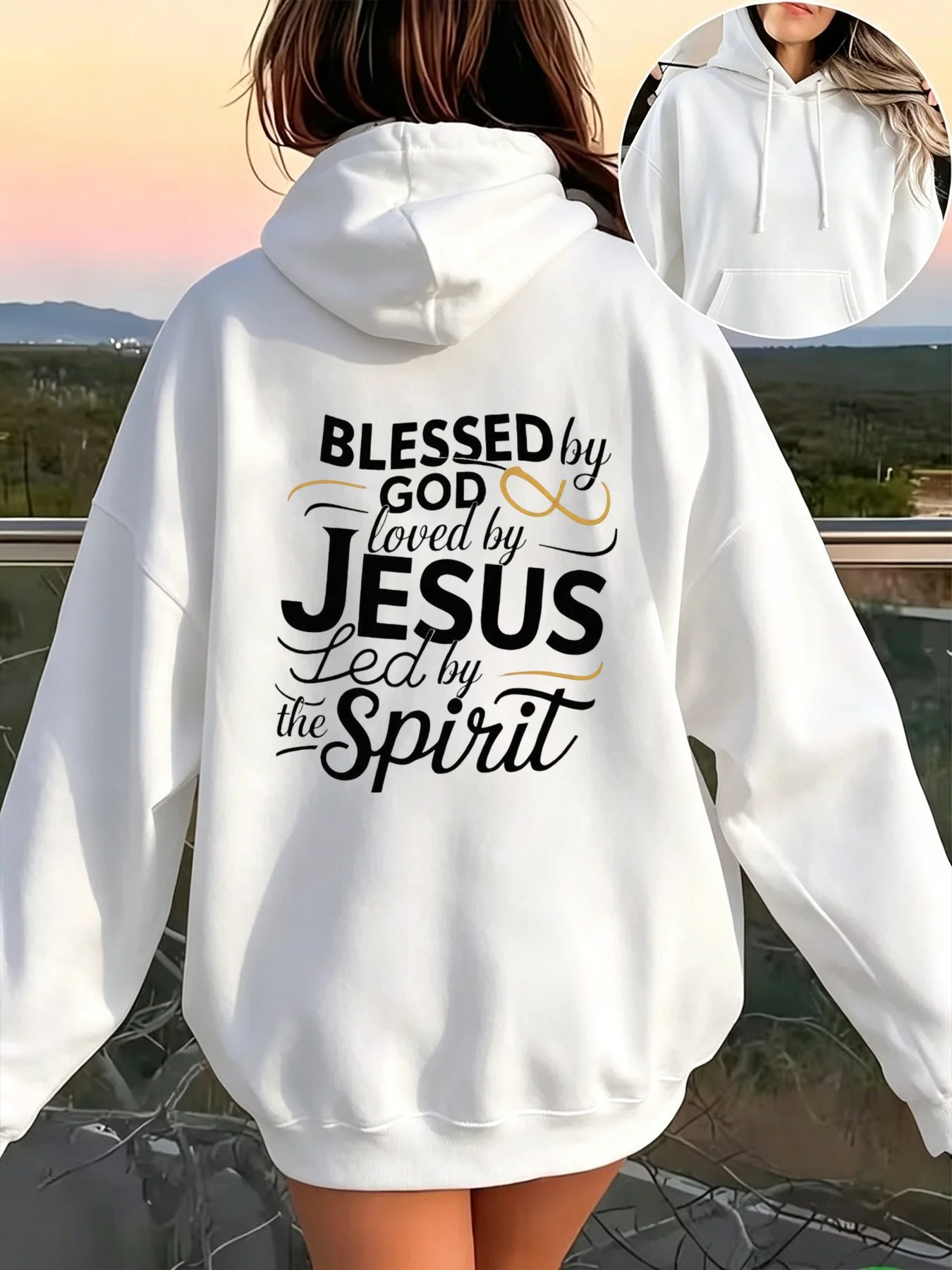 Women'S Christian Hoodie Blessed by God Loved by LED by Spirit Religious Apparel Sweatshirt Hooded Pullover Spring Fall Summer Everyday Church Outfit Machine Washable Faith