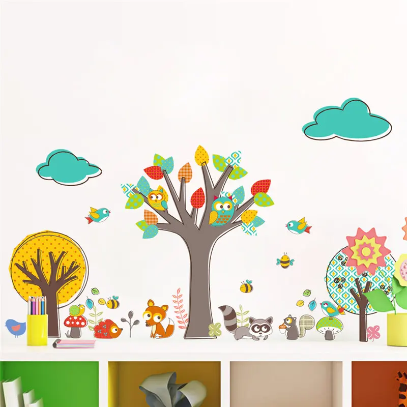 Funny Animal Abstract Tree Wall Sticker For Kindergarten Kids Room Home Decor Cartoon Safari Zoo Mural Art Diy Pvc Decal