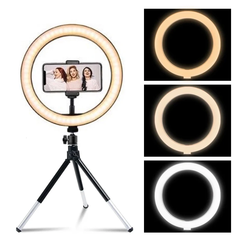 LED Photography RingLight 3 Modes Dimmable Selfie Ring Light With Tripod & Phone Stand For TikTok Video Live Makeup Fill Lamps